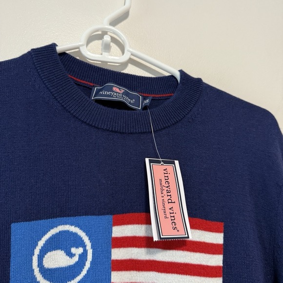 Vineyard‎ Vines NWT American Flag Intarsia Sweater in Deep Bay Blue Size XS - Picture 2 of 7